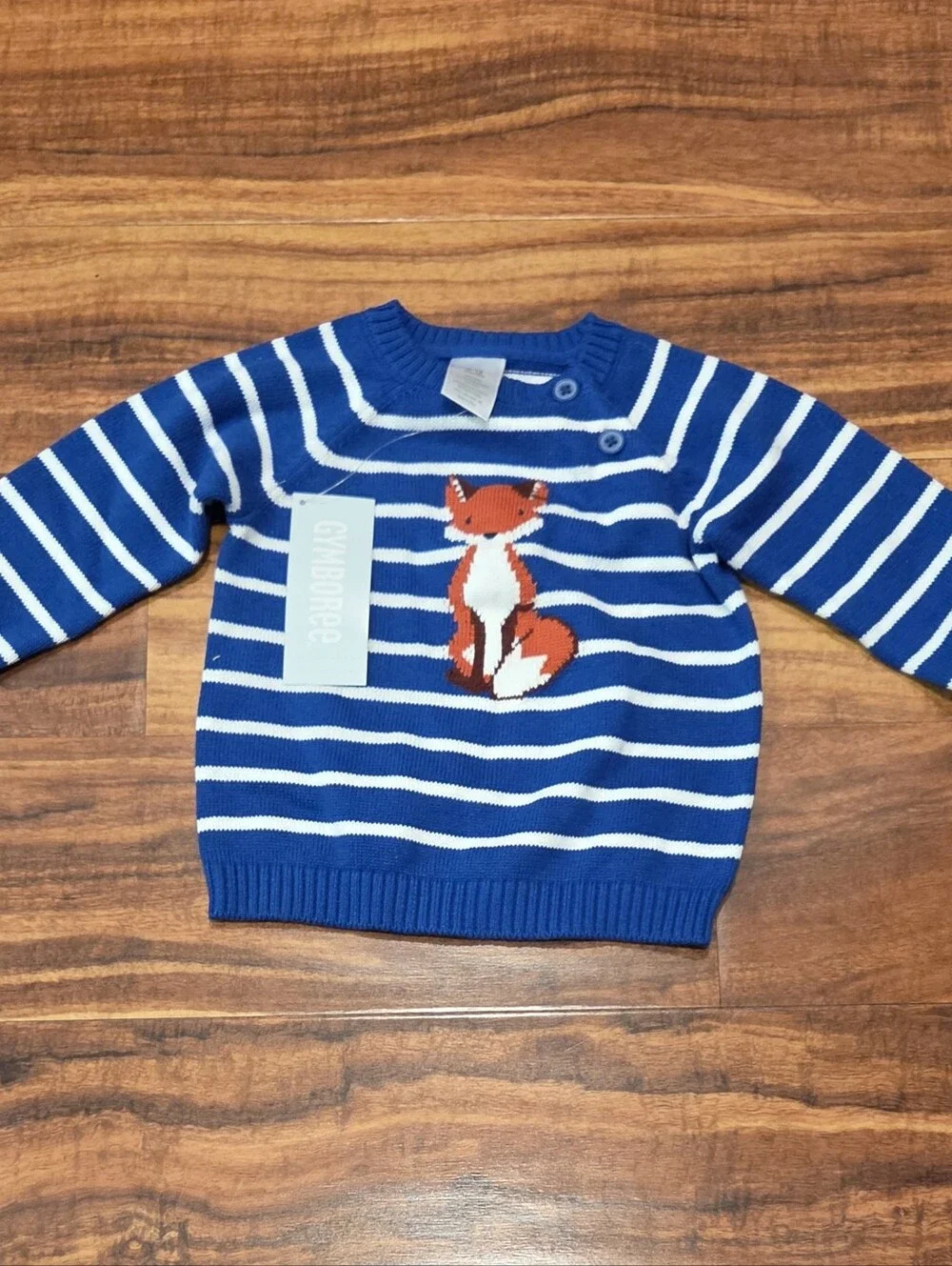Gymboree NWT 6-12 Months Blue Striped Fox Knit Sweater
